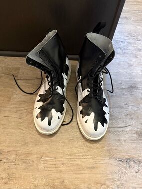 Dr. Martens Black and White Graphic Lace-Up Boots